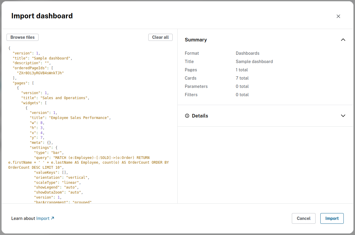 import dashboard dialog
